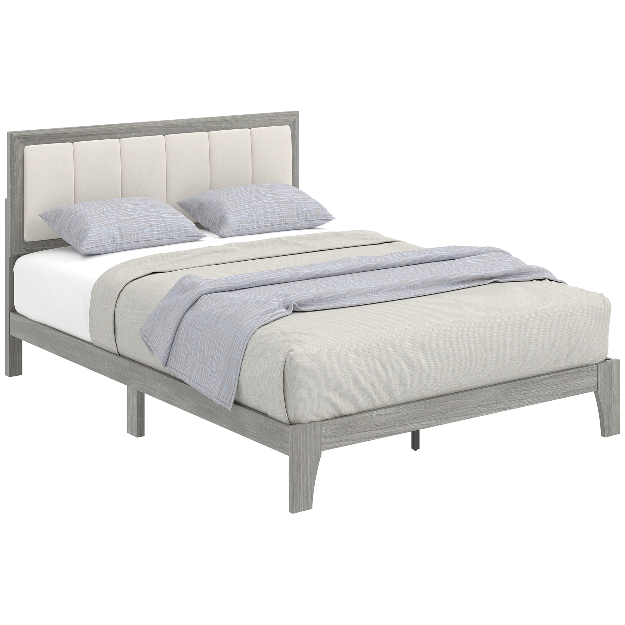 Full Bed Frame with Headboard Full Size Platform Bed Frame with Wooden Slats No Box Spring Needed Easy Assembly Gray