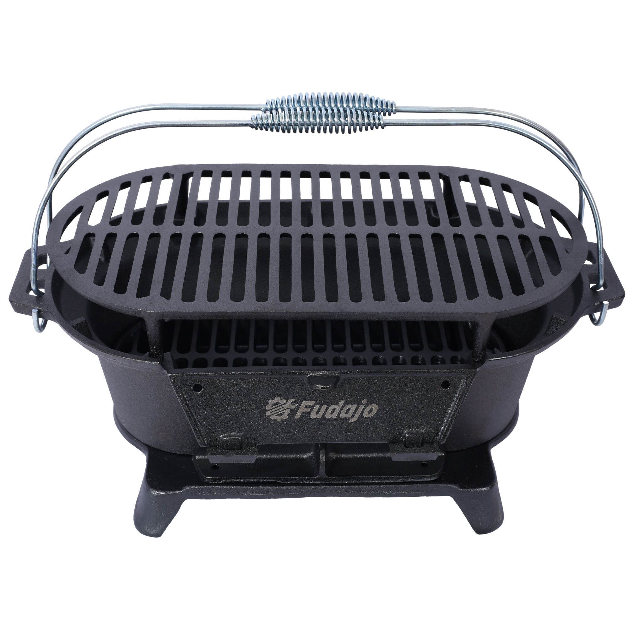 Oval Cast Iron Grill Outdoor, Portable Charcoal Grill and Tabletop Cast Iron Skillet - 100% Cast Iron, Enameled, Durable, Small Charcoal Grill, Camping Stove, Hibachi Grill -Does not support self pick