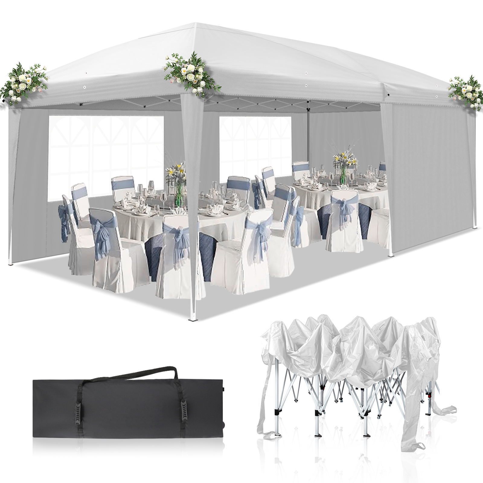 【Same Code：39862536】3 x 6m Two Windows Practical Waterproof Folding Tent White